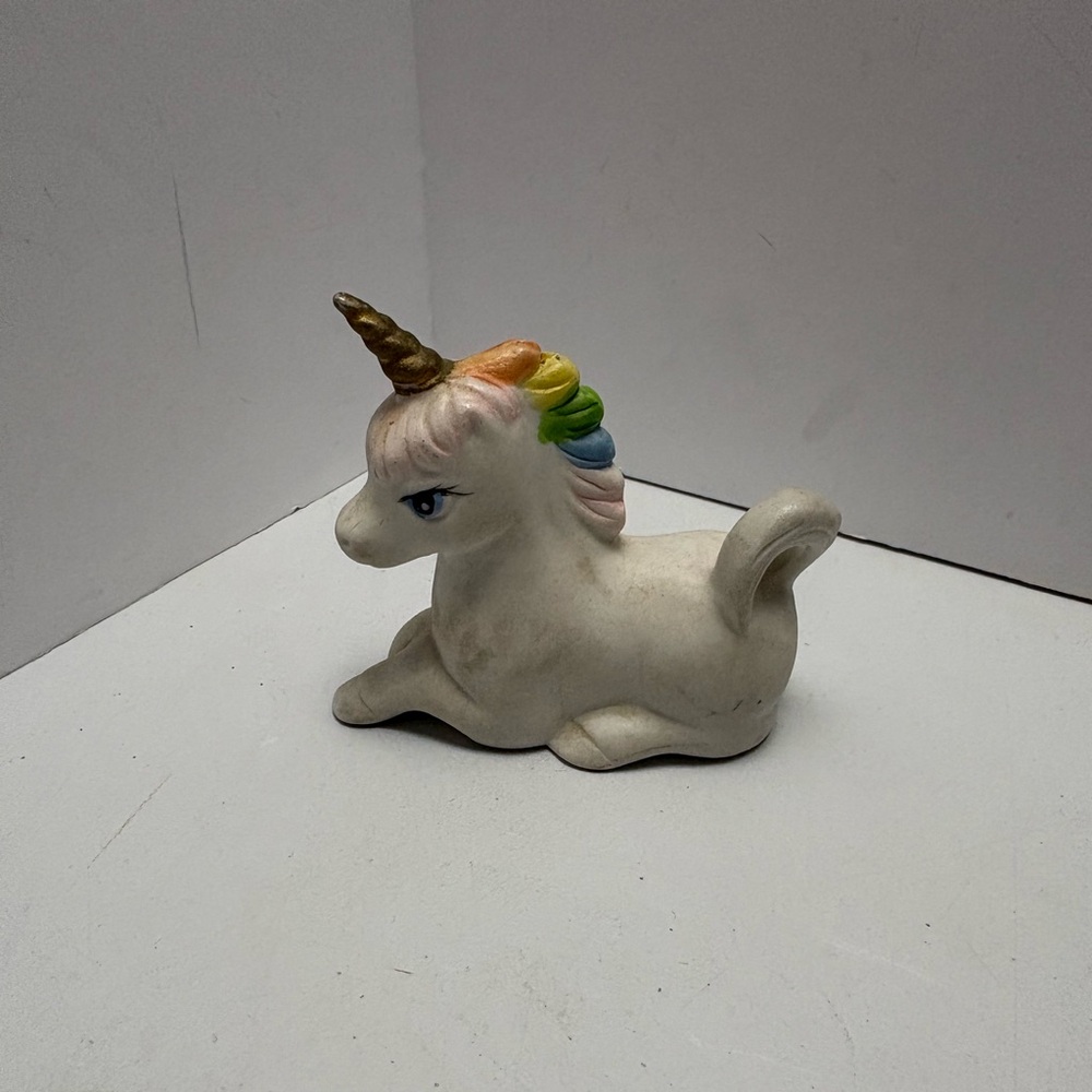 Vintage 3" Pastel Laying Unicorn W/ Gold Horn Figurine